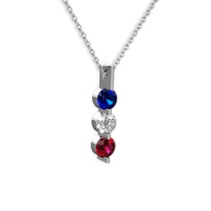Trinity Taşlı Kolye - Lab safir, swarovski ve rodolit garnet 14 ayar beyaz altın kolye (40 cm beyaz altın rolo zincir) #fow5