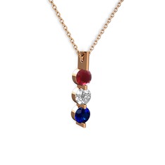 Trinity Taşlı Kolye - Kök yakut, swarovski ve lab safir 8 ayar rose altın kolye (40 cm rose altın rolo zincir) #ft2z6w