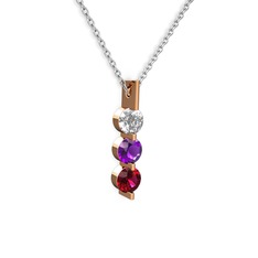 Trinity Taşlı Kolye - Swarovski, ametist ve rodolit garnet 8 ayar rose altın kolye (40 cm beyaz altın rolo zincir) #fun80y