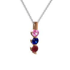 Trinity Taşlı Kolye - Pembe kuvars, lab safir ve kök yakut 14 ayar rose altın kolye (40 cm beyaz altın rolo zincir) #fvz0br