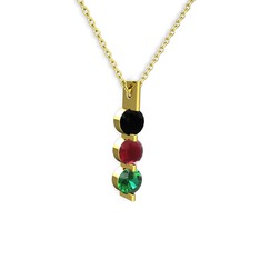 Trinity Taşlı Kolye - Siyah zirkon, kök yakut ve yeşil kuvars 14 ayar altın kolye (40 cm altın rolo zincir) #g5vbk9