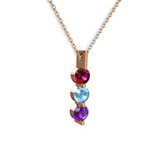 Rodolit garnet, akuamarin ve ametist 14 ayar rose altın kolye (40 cm rose altın rolo zincir)