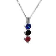 Lab safir, siyah zirkon ve kök yakut 925 ayar gümüş kolye (40 cm beyaz altın rolo zincir)