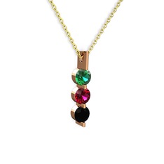 Yeşil kuvars, rodolit garnet ve siyah zirkon 8 ayar rose altın kolye (40 cm altın rolo zincir)