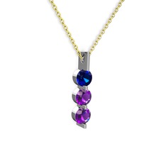 Lab safir ve ametist 925 ayar gümüş kolye (40 cm gümüş rolo zincir)