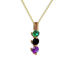 Trinity Taşlı Kolye - Yeşil kuvars, siyah zirkon ve ametist 8 ayar rose altın kolye (40 cm gümüş rolo zincir) #gnagqm
