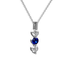 Trinity Taşlı Kolye - Swarovski ve lab safir 925 ayar gümüş kolye (40 cm gümüş rolo zincir) #h1xka8