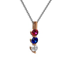 Rodolit garnet, lab safir ve swarovski 14 ayar rose altın kolye (40 cm gümüş rolo zincir)