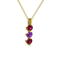 Trinity Taşlı Kolye - Rodolit garnet ve ametist 8 ayar altın kolye (40 cm altın rolo zincir) #ha3blr
