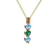 Akuamarin ve yeşil kuvars 8 ayar rose altın kolye (40 cm altın rolo zincir)