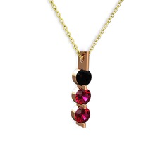 Trinity Taşlı Kolye - Siyah zirkon ve rodolit garnet 925 ayar rose altın kaplama gümüş kolye (40 cm gümüş rolo zincir) #hekepy