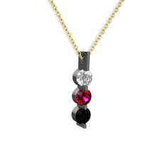 Trinity Taşlı Kolye - Swarovski, rodolit garnet ve siyah zirkon 925 ayar siyah rodyum kaplama gümüş kolye (40 cm altın rolo zincir) #hqivu5