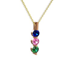 Trinity Taşlı Kolye - Lab safir, pembe kuvars ve yeşil kuvars 14 ayar rose altın kolye (40 cm altın rolo zincir) #hr9b25