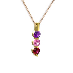 Trinity Taşlı Kolye - Ametist, pembe kuvars ve rodolit garnet 8 ayar altın kolye (40 cm rose altın rolo zincir) #hsbqtv
