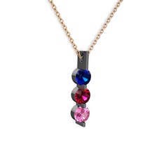 Trinity Taşlı Kolye - Lab safir, rodolit garnet ve pembe kuvars 925 ayar siyah rodyum kaplama gümüş kolye (40 cm gümüş rolo zincir) #huult9