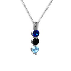Trinity Taşlı Kolye - Lab safir, siyah zirkon ve akuamarin 14 ayar beyaz altın kolye (40 cm beyaz altın rolo zincir) #hyjyn1