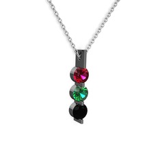 Trinity Taşlı Kolye - Rodolit garnet, yeşil kuvars ve siyah zirkon 925 ayar siyah rodyum kaplama gümüş kolye (40 cm gümüş rolo zincir) #hzo04u