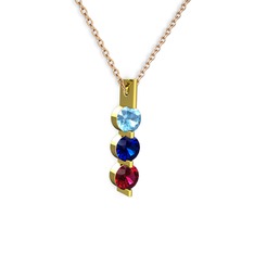 Trinity Taşlı Kolye - Akuamarin, lab safir ve rodolit garnet 14 ayar altın kolye (40 cm rose altın rolo zincir) #i1t52r