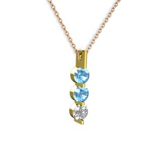 Akuamarin ve swarovski 8 ayar altın kolye (40 cm gümüş rolo zincir)