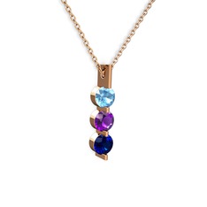Akuamarin, ametist ve lab safir 8 ayar rose altın kolye (40 cm gümüş rolo zincir)