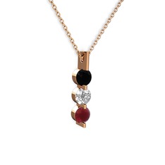Siyah zirkon, swarovski ve kök yakut 8 ayar rose altın kolye (40 cm gümüş rolo zincir)