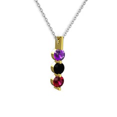 Trinity Taşlı Kolye - Ametist, siyah zirkon ve rodolit garnet 925 ayar altın kaplama gümüş kolye (40 cm beyaz altın rolo zincir) #iatwdm