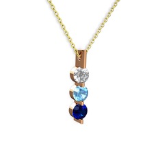Swarovski, akuamarin ve lab safir 925 ayar rose altın kaplama gümüş kolye (40 cm gümüş rolo zincir)