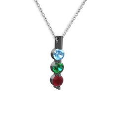 Trinity Taşlı Kolye - Akuamarin, yeşil kuvars ve kök yakut 925 ayar siyah rodyum kaplama gümüş kolye (40 cm gümüş rolo zincir) #icb69c