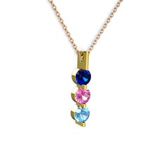 Trinity Taşlı Kolye - Lab safir, pembe kuvars ve akuamarin 925 ayar altın kaplama gümüş kolye (40 cm rose altın rolo zincir) #ieviq5