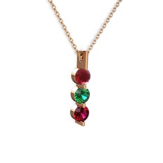 Trinity Taşlı Kolye - Kök yakut, yeşil kuvars ve rodolit garnet 925 ayar rose altın kaplama gümüş kolye (40 cm rose altın rolo zincir) #if438y
