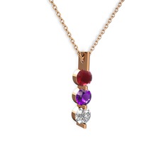 Trinity Taşlı Kolye - Kök yakut, ametist ve swarovski 14 ayar rose altın kolye (40 cm rose altın rolo zincir) #ih7gcl