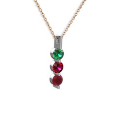 Yeşil kuvars, rodolit garnet ve kök yakut 14 ayar beyaz altın kolye (40 cm rose altın rolo zincir)