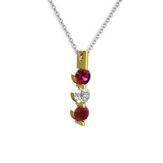 Trinity Taşlı Kolye - Rodolit garnet, swarovski ve kök yakut 8 ayar altın kolye (40 cm beyaz altın rolo zincir) #il15sb