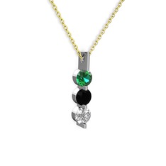 Trinity Taşlı Kolye - Yeşil kuvars, siyah zirkon ve swarovski 8 ayar beyaz altın kolye (40 cm altın rolo zincir) #iooeln