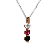 Trinity Taşlı Kolye - Swarovski, rodolit garnet ve siyah zirkon 14 ayar rose altın kolye (40 cm beyaz altın rolo zincir) #ipfy5
