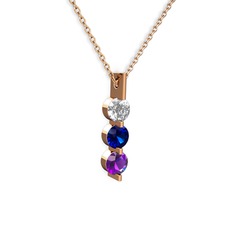 Trinity Taşlı Kolye - Swarovski, lab safir ve ametist 8 ayar rose altın kolye (40 cm rose altın rolo zincir) #isu9mj