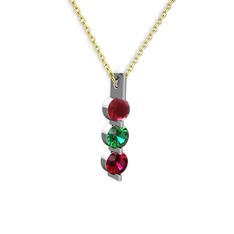 Kök yakut, yeşil kuvars ve rodolit garnet 8 ayar beyaz altın kolye (40 cm altın rolo zincir)