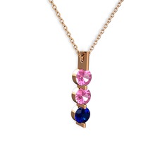 Trinity Taşlı Kolye - Pembe kuvars ve lab safir 14 ayar rose altın kolye (40 cm gümüş rolo zincir) #itzunr