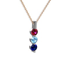 Trinity Taşlı Kolye - Rodolit garnet, akuamarin ve lab safir 14 ayar beyaz altın kolye (40 cm rose altın rolo zincir) #iu7f35