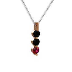 Trinity Taşlı Kolye - Siyah zirkon ve rodolit garnet 14 ayar rose altın kolye (40 cm beyaz altın rolo zincir) #iufskn