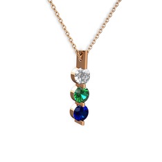 Swarovski, yeşil kuvars ve lab safir 8 ayar rose altın kolye (40 cm gümüş rolo zincir)