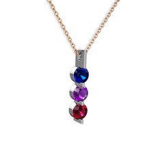 Trinity Taşlı Kolye - Lab safir, ametist ve rodolit garnet 925 ayar gümüş kolye (40 cm rose altın rolo zincir) #ixohnv