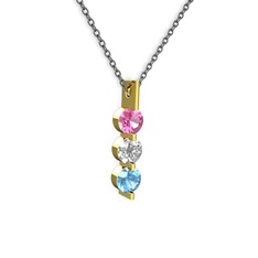 Trinity Taşlı Kolye - Pembe kuvars, swarovski ve akuamarin 14 ayar altın kolye (40 cm gümüş rolo zincir) #j1qtjz