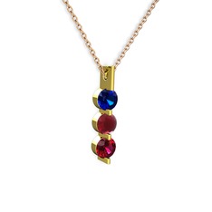 Trinity Taşlı Kolye - Lab safir, kök yakut ve rodolit garnet 14 ayar altın kolye (40 cm rose altın rolo zincir) #j2vwtv