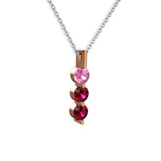 Trinity Taşlı Kolye - Pembe kuvars ve rodolit garnet 925 ayar rose altın kaplama gümüş kolye (40 cm beyaz altın rolo zincir) #j36eg6