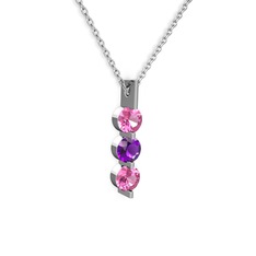 Pembe kuvars ve ametist 8 ayar beyaz altın kolye (40 cm beyaz altın rolo zincir)