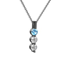 Trinity Taşlı Kolye - Akuamarin ve swarovski 925 ayar siyah rodyum kaplama gümüş kolye (40 cm gümüş rolo zincir) #j6656n