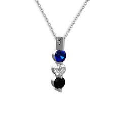 Lab safir, swarovski ve siyah zirkon 8 ayar beyaz altın kolye (40 cm beyaz altın rolo zincir)