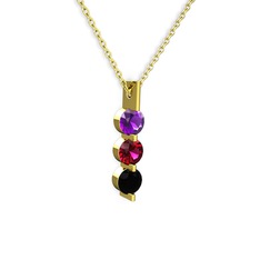 Trinity Taşlı Kolye - Ametist, rodolit garnet ve siyah zirkon 14 ayar altın kolye (40 cm altın rolo zincir) #jew9zg