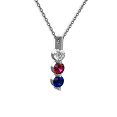 Swarovski, rodolit garnet ve lab safir 8 ayar beyaz altın kolye (40 cm gümüş rolo zincir)